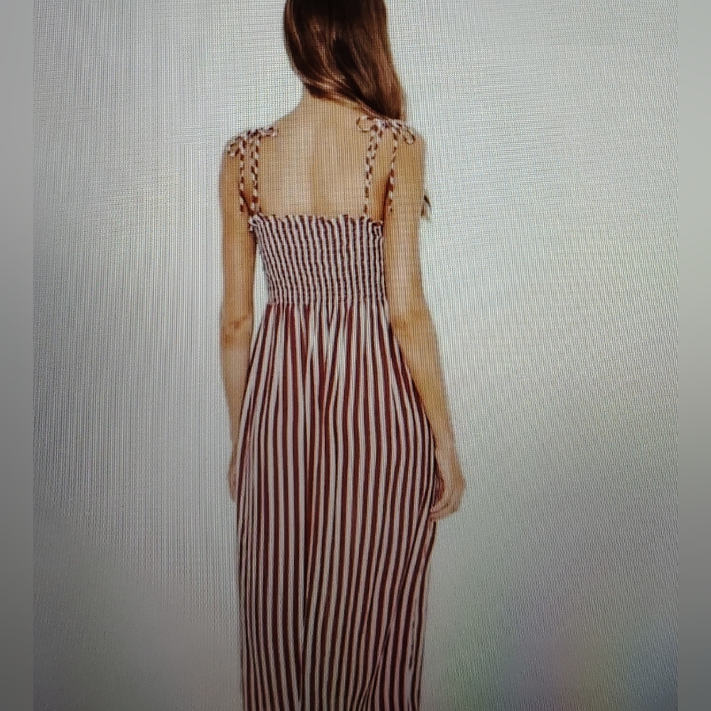 Anthropologie Faithfull The Brand 6 Suki Smocked Zeus Stripe Midi Dress - Picture 3 of 9